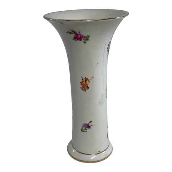 Antique Meissen Vase Strewn Flower Floral Gold Trim Trumpet Vase 9.25” READ - Picture 5 of 10